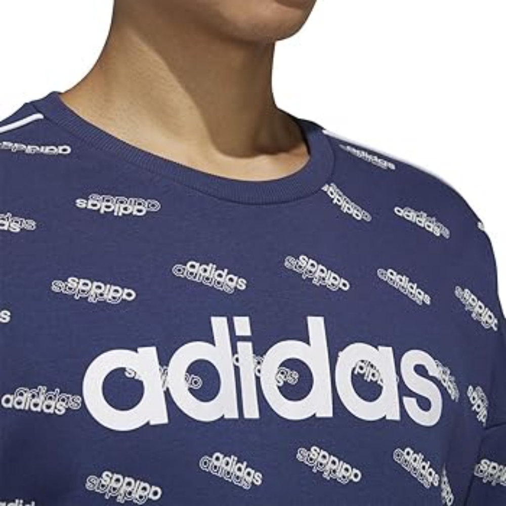 Adidas Favorite Trefoil Tech Indigo Blue All Over Print Logo Sweatshirt Sweater - Picture 5 of 14